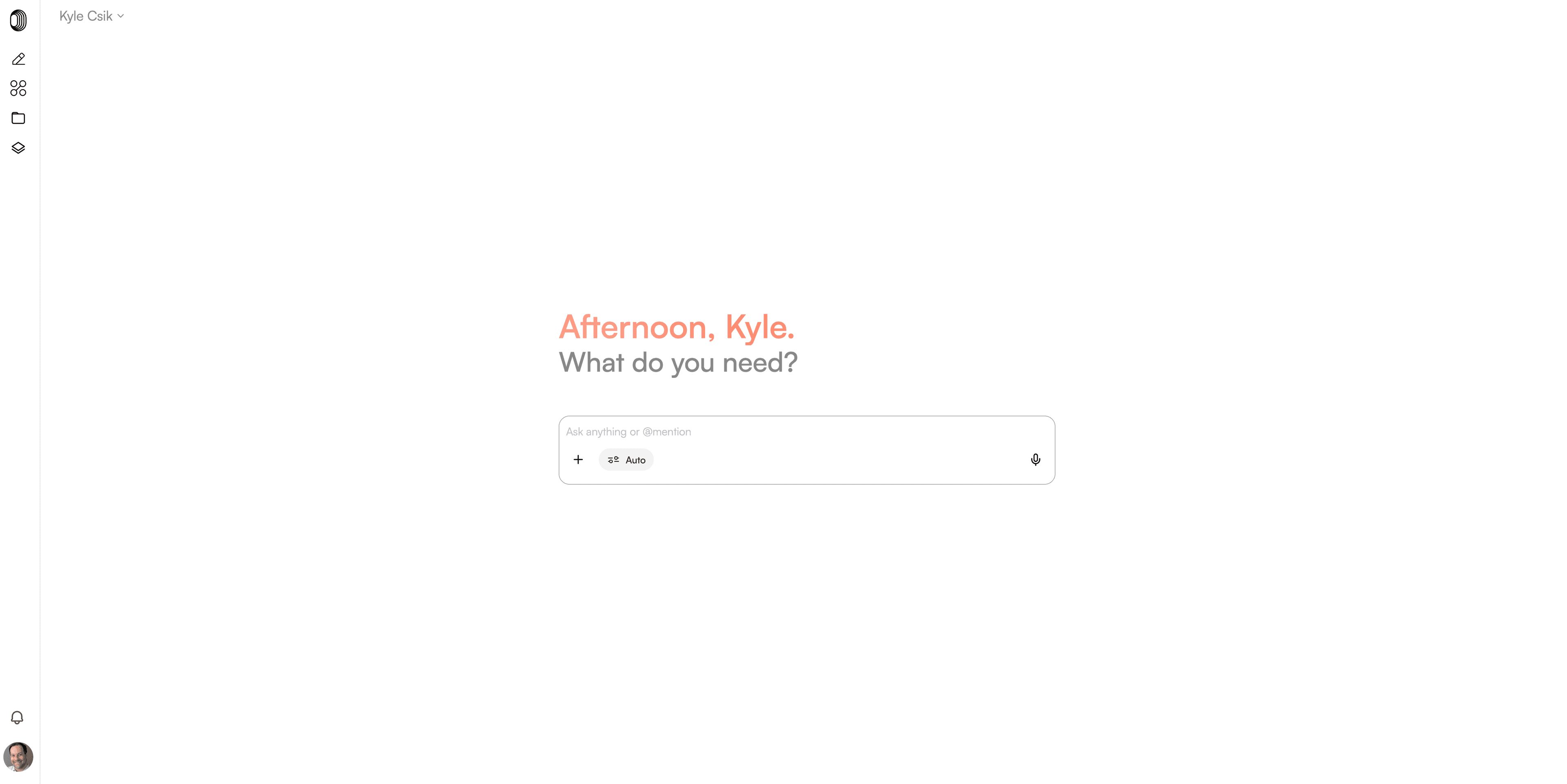Adaly home screen greeting the user and asking what they need